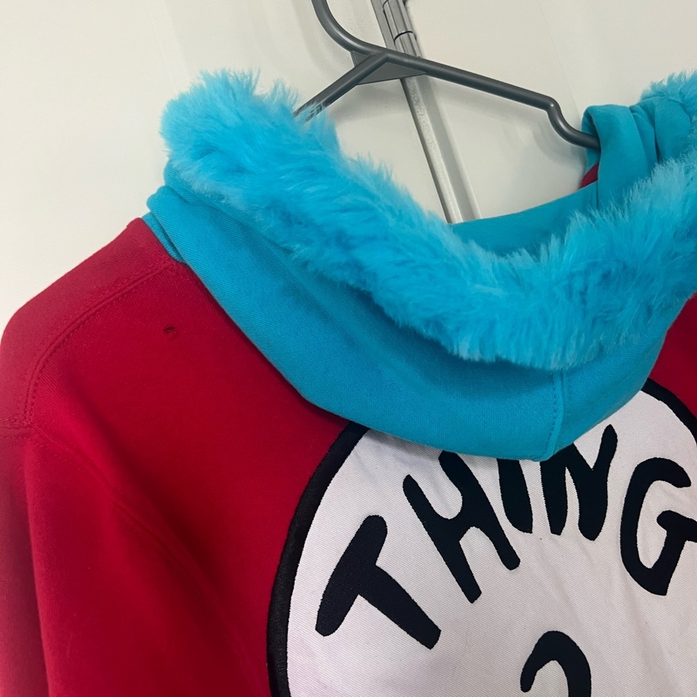 Universal studios thing 2 sweater hoodie zip up fur doctor Seuss cat in the hat - Picture 4 of 4